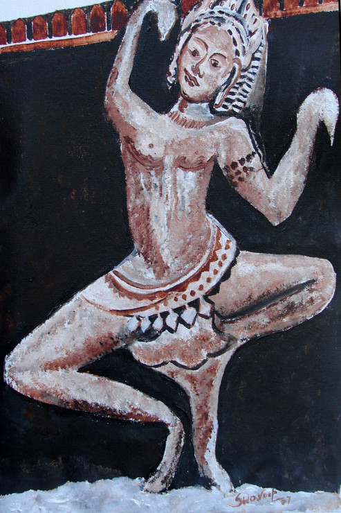 DANCING APSARA-1 (ART_6175_76804) - Handpainted Art Painting - 18in X 24in