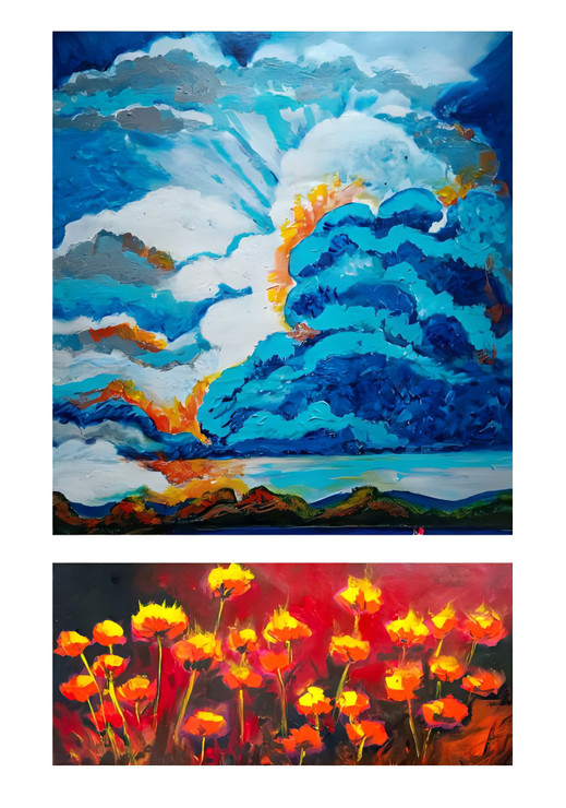 The Love Affair Sky And Flowers (ART_6775_76835) - Handpainted Art Painting - 14 in X 24in