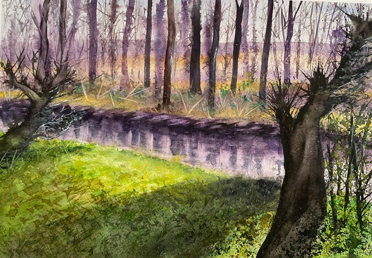 On the sides of a canal (ART_8841_76870) - Handpainted Art Painting - 15in X 11in
