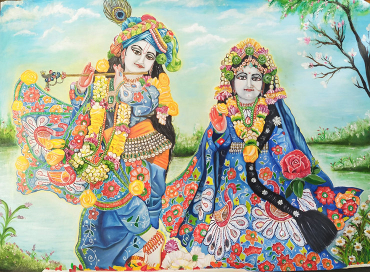Radha Krishna Painting (ART_5620_76890) - Handpainted Art Painting - 35in X 30in
