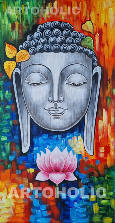 BUDDHA PAINTINGS FOR LIVING ROOM (ART_3319_76954) - Handpainted Art Painting - 23in X 47in