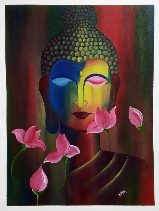 Peaceful Buddha Abstract (ART-8682-100121) - Handpainted Art Painting - 16 in X 21in