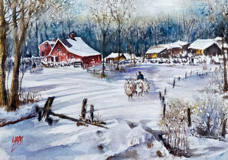 Beauty Of Christmas (ART-7460-100088) - Handpainted Art Painting - 15 in X 11in