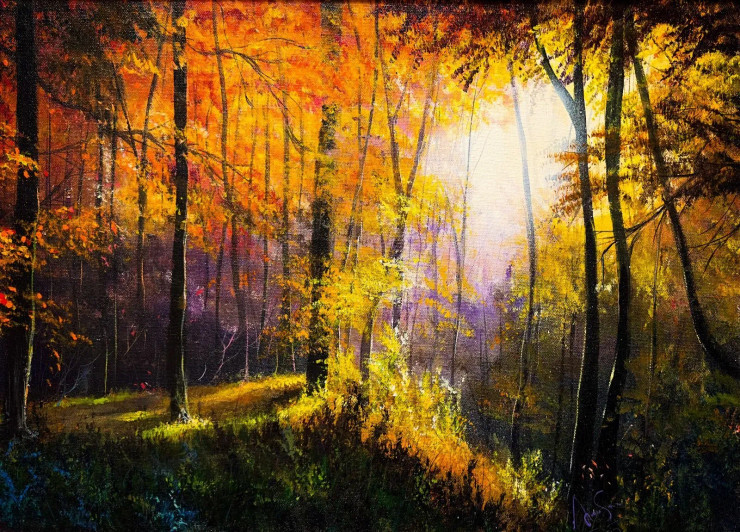 Autumn's Last Glow (ART-7615-100247) - Handpainted Art Painting - 20in X 16in