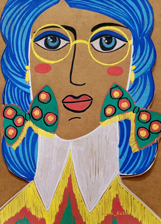 Brown Girl, Yellow Glasses -2 (PRT-8079-100253) - Canvas Art Print - 13in X 18in