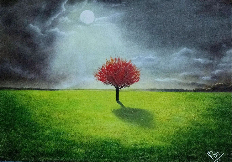 Lonely Tree (ART-5868-100230) - Handpainted Art Painting - 50 in X 35in