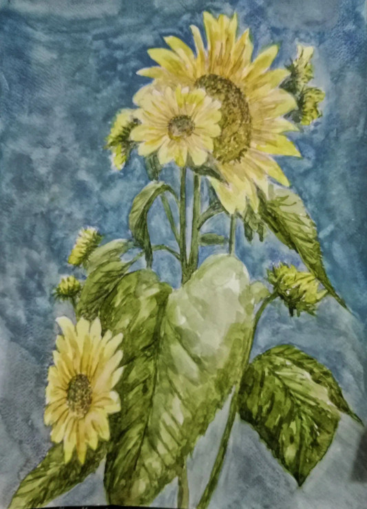 Sunflower (ART-4854-100199) - Handpainted Art Painting - 11in X 16in