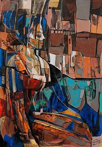 Rangmahal Window Painting - The Princess (ART-2571-100212) - Handpainted Art Painting - 18in X 26in