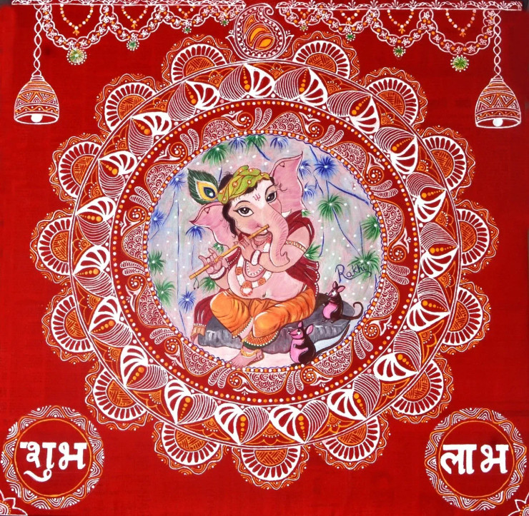 Aipanart Decorations Sri Ganesha (ART-9027-100301) - Handpainted Art Painting - 24 in X 24in