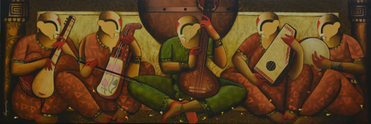 Symphony Of Strings (ART-3245-100292) - Handpainted Art Painting - 108 in X 36in