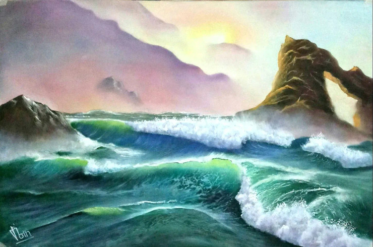 Mad Waves (ART-5868-100291) - Handpainted Art Painting - 35 in X 23in