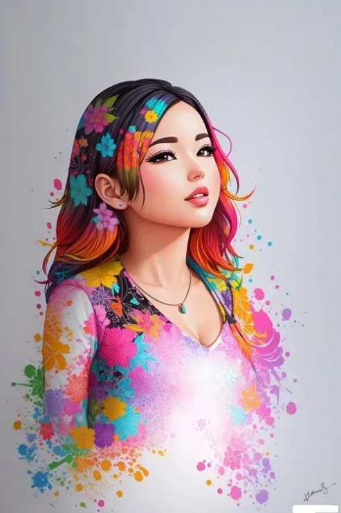 Vibrant Girl Digital Art (PRT-9105-100306) - Canvas Art Print - 12in X 18in