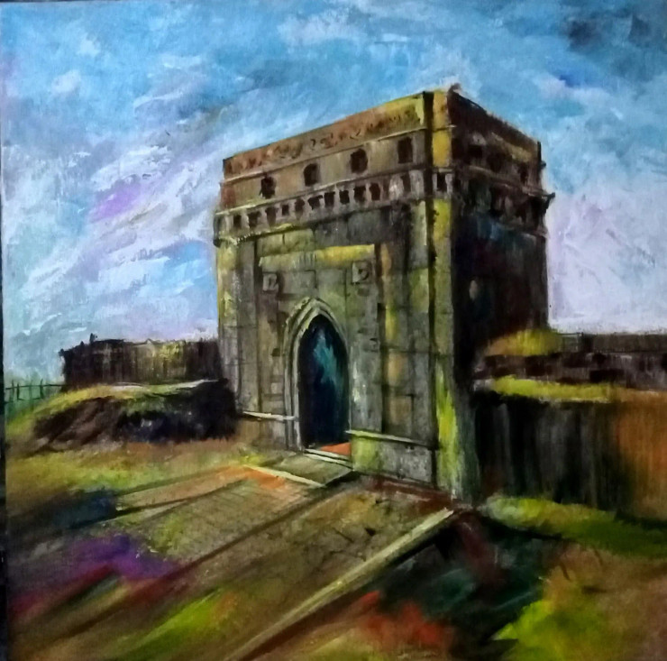 Raigad (ART-1038-100319) - Handpainted Art Painting - 24in X 24in