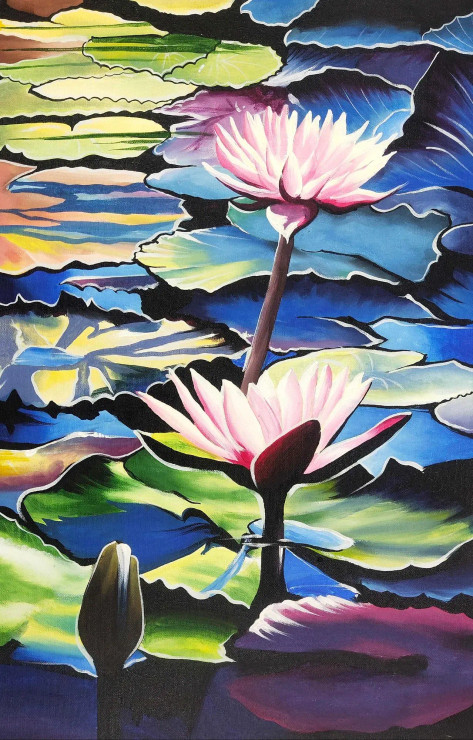 Lotus (ART-329-100387) - Handpainted Art Painting - 16 in X 24in