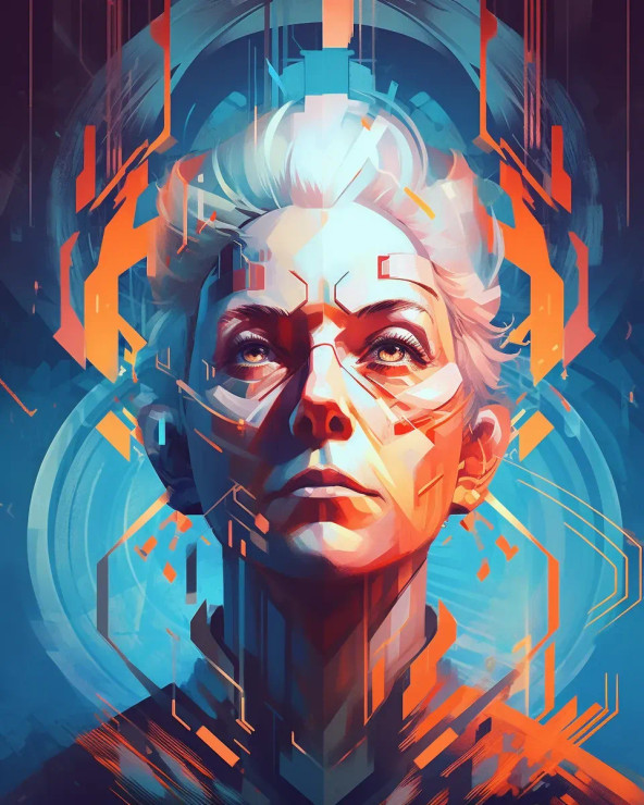 Sci-Fi Old Lady (PRT-9116-100443) - Canvas Art Print - 48in X 60in