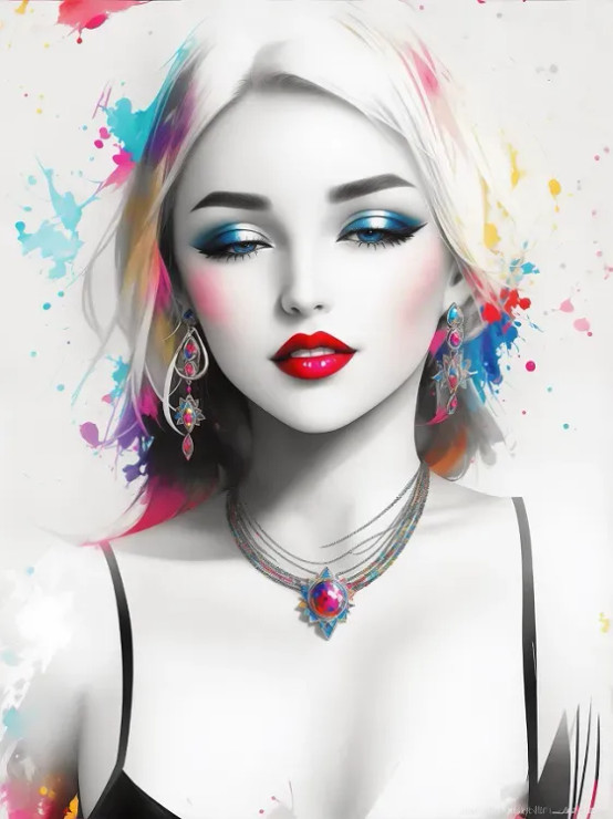 Enchanting Splashes: Digital Abstract Painting Of A Gorgeous Girl (PRT-9105-100440) - Canvas Art Print - 13in X 18in