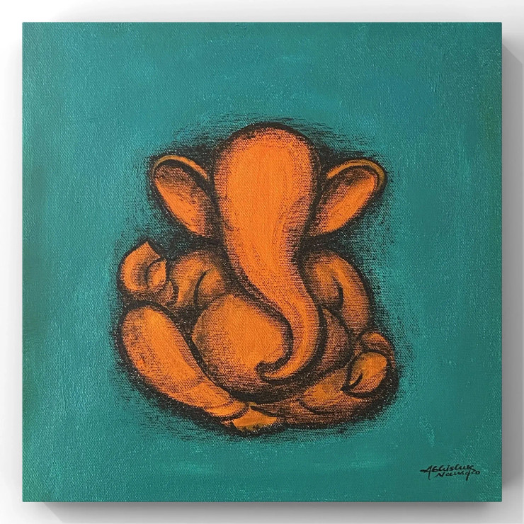 Ganesha (ART-3512-100451) - Handpainted Art Painting - 10in X 10in