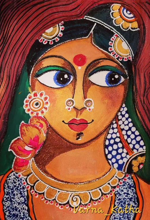 Chitralekha (Lotus) (ART-8079-100465) - Handpainted Art Painting - 11in X 16in