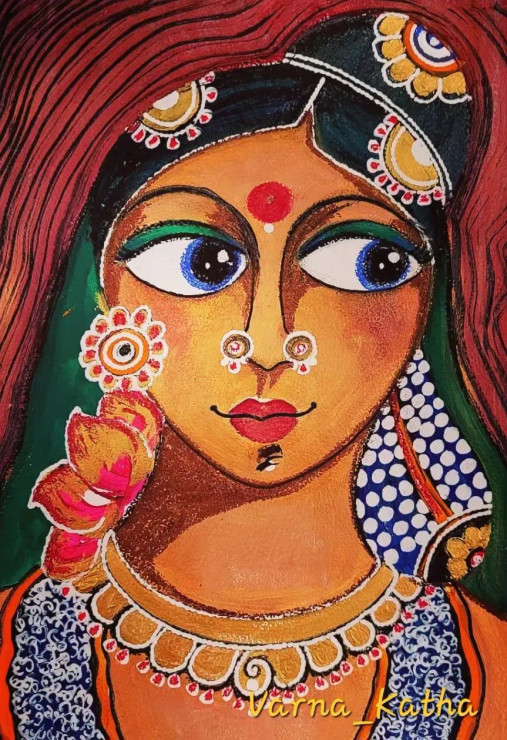 Chitralekha (Lotus) (ART-8079-100465) - Handpainted Art Painting - 11 in X 16in