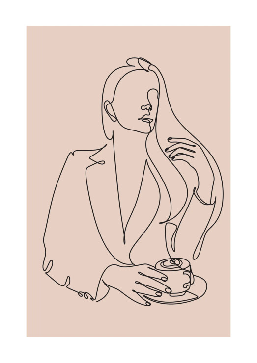 Woman Having Coffee (PRT-15141-100542) - Canvas Art Print - 17in X 24in