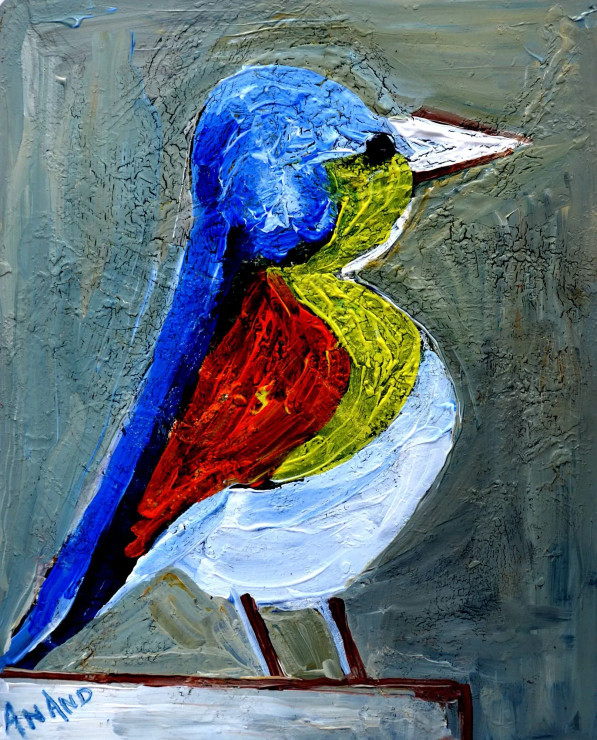 BLUE BIRD-1 (ART-6175-100550) - Handpainted Art Painting - 12 in X 15in