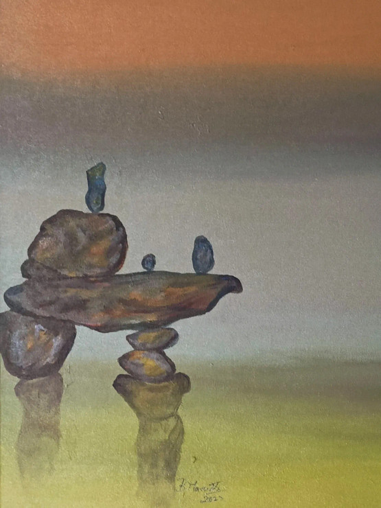 Singing Rocks (ART-1342-100558) - Handpainted Art Painting - 12 in X 18in