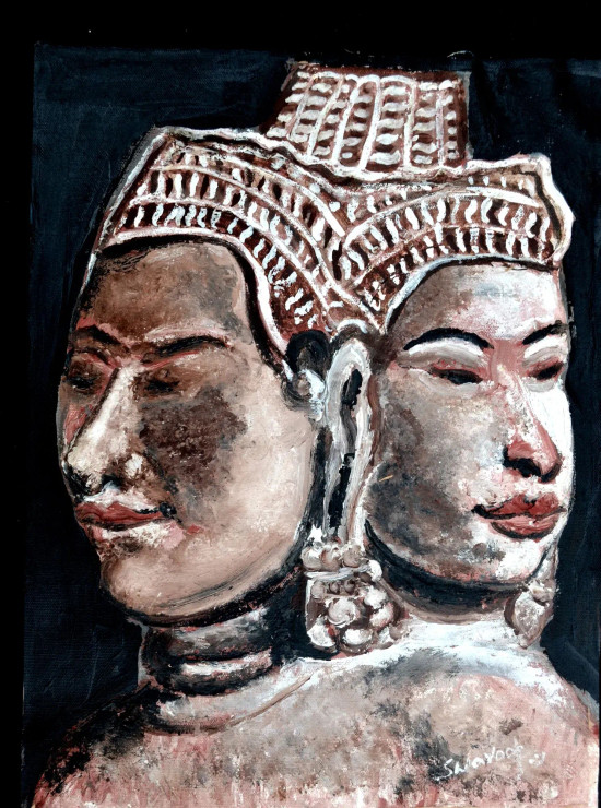 HEAD OF LORD BUDDHA-2 (ART-6175-100703) - Handpainted Art Painting - 12 in X 16in