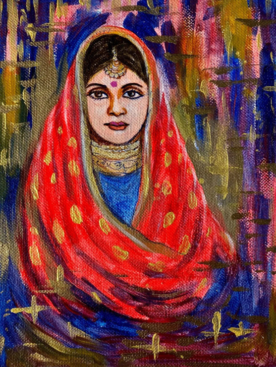 The Indian Woman, Indian Lady In Indian Attire And Jwellery (ART-8280-100714) - Handpainted Art Painting - 6 in X 8in