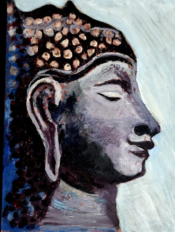 HEAD OF LORD BUDDHA-1 (ART-6175-100702) - Handpainted Art Painting - 12 in X 16in