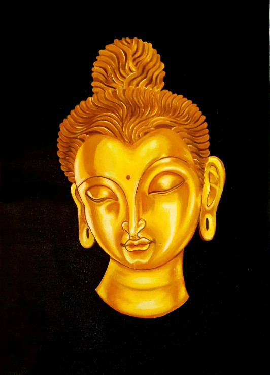 The Golden Buddha (ART-8835-100698) - Handpainted Art Painting - 17in X 23in