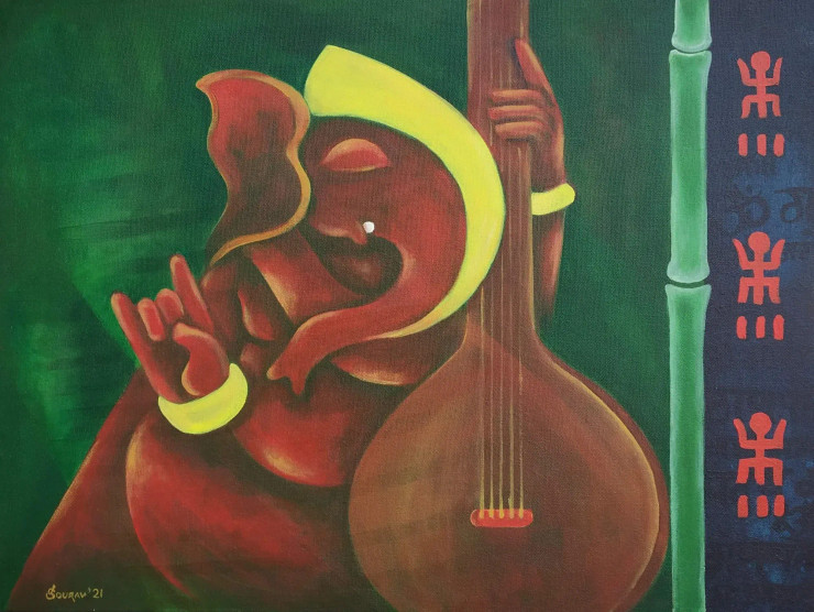 Vinayak (ART-15181-100742) - Handpainted Art Painting - 20 in X 18in