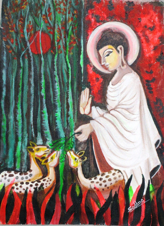 Buddha with deer,Figurative,Buddha,Buddhism,Peace