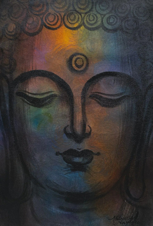 Buddha (ART-3512-100778) - Handpainted Art Painting - 9in X 14in