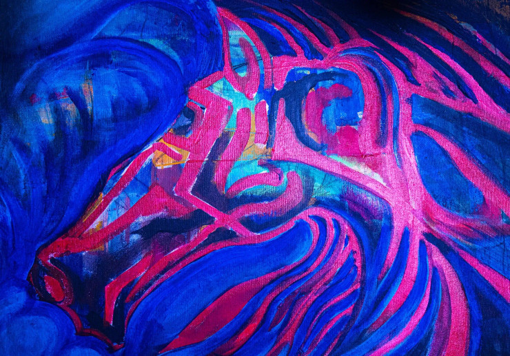 Red Horse Abstract (ART-15198-100787) - Handpainted Art Painting - 21 in X 15in