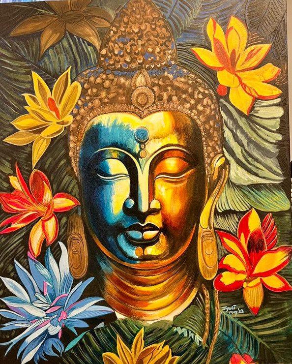 Buddha (ART-9015-100784) - Handpainted Art Painting - 24 in X 30in