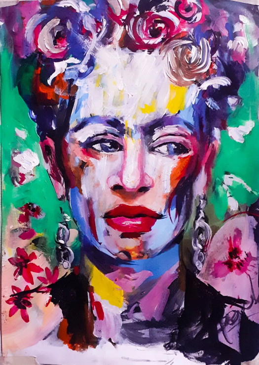 Frida (ART-15192-100818) - Handpainted Art Painting - 9 in X 12in