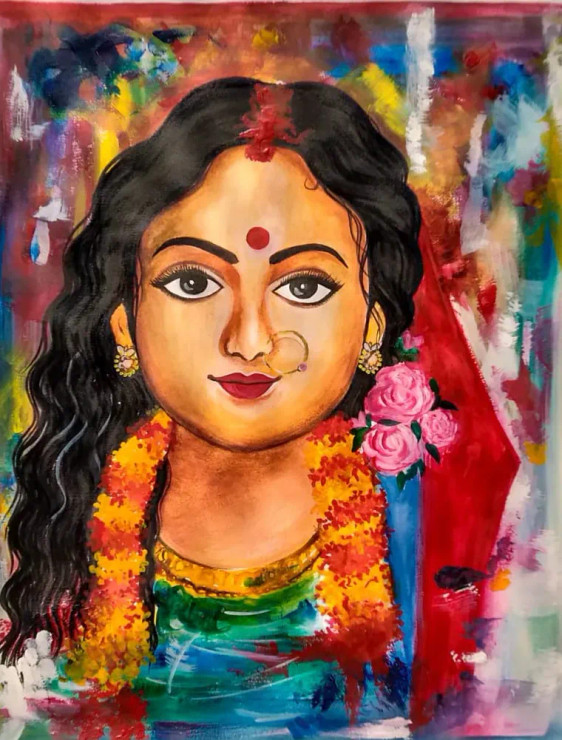 Bengali Traditional Bride (PRT-15175-100844) - Canvas Art Print - 14in X 18in
