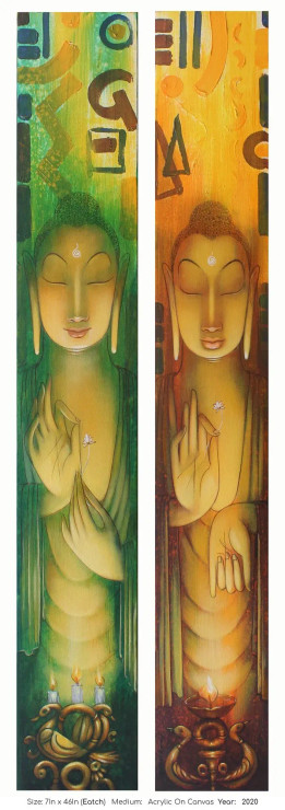 Buddha Panel (ART-6533-100914) - Handpainted Art Painting - 7 in X 46in