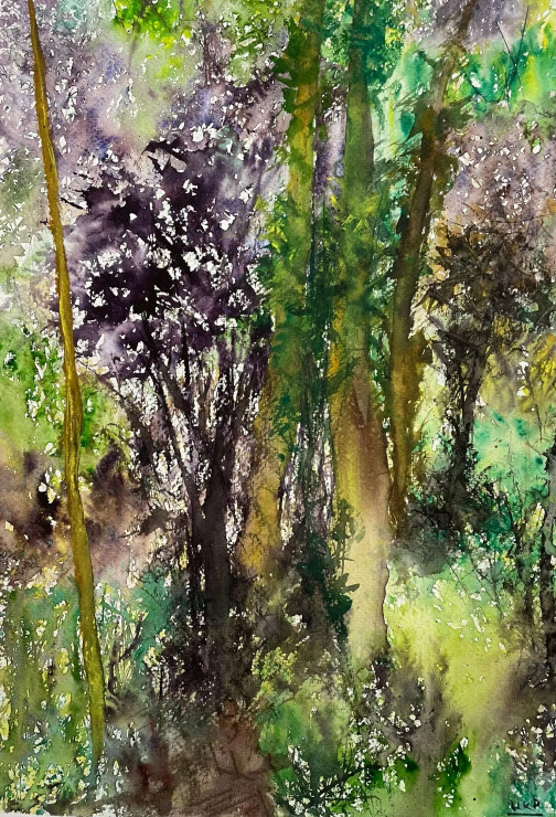 The Purple Tree (ART-8841-100946) - Handpainted Art Painting - 11 in X 15in
