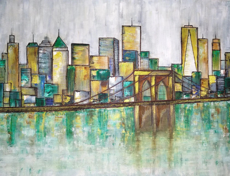 New York City (ART-5042-100972) - Handpainted Art Painting - 24in X 18in