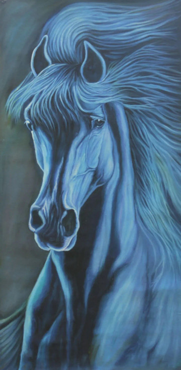 Blue Horse (ART-15221-100983) - Handpainted Art Painting - 18 in X 36in