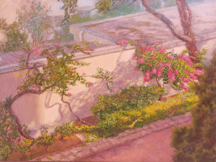 The Magenta Bougainvillea (ART-15227-100969) - Handpainted Art Painting - 24 in X 18in