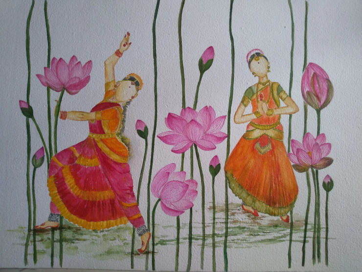 Classical Dancer (ART-8972-101021) - Handpainted Art Painting - 16 in X 12in