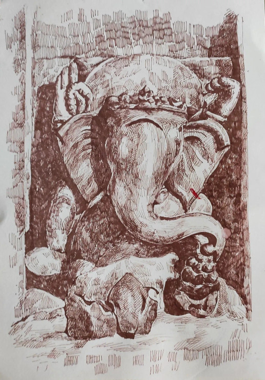 Sree Ganesh (ART-7901-101048) - Handpainted Art Painting - 8 in X 12in