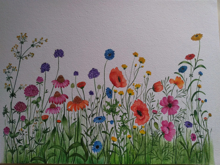 Wild Flowers (ART-8972-101022) - Handpainted Art Painting - 16 in X 12in
