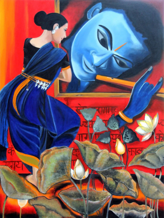 Krishna (ART-1968-101015) - Handpainted Art Painting - 36 in X 48in
