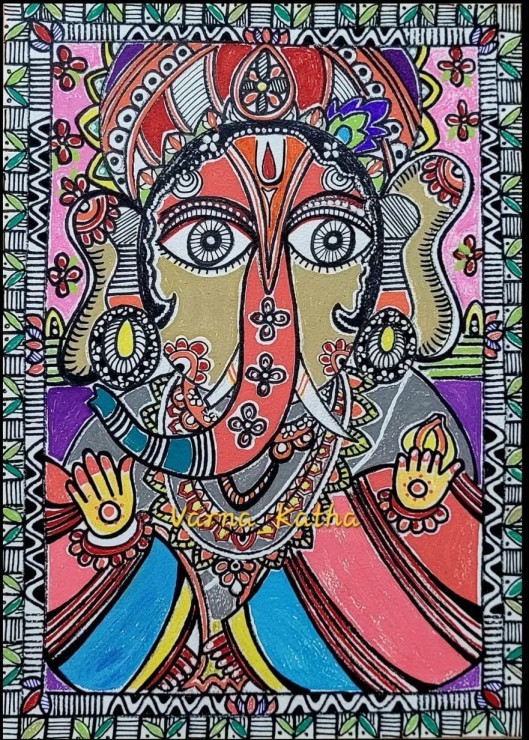 Ganesha (Madhubani) (PRT-8079-101107) - Canvas Art Print - 13in X 18in