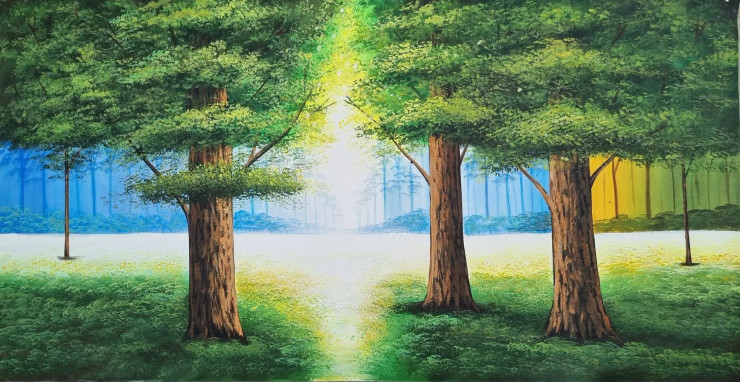 Landscape Painting- Lush Greenery (ART-3319-101131) - Handpainted Art Painting - 48in X 24in