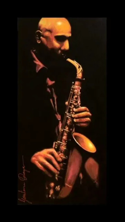 The Saxophonist (ART-15267-101161) - Handpainted Art Painting - 15 in X 30in