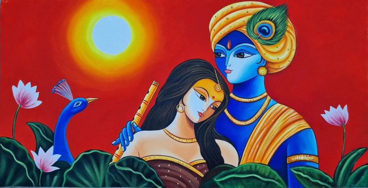 Radha Krishna Paintings For Sale (ART-3319-101177) - Handpainted Art Painting - 36 in X 24in